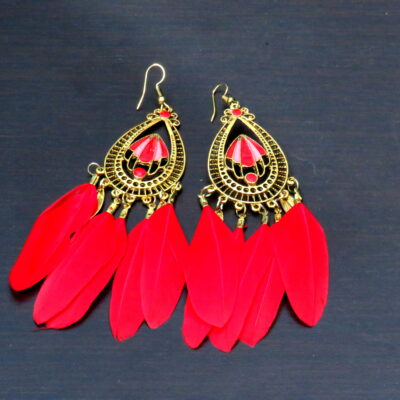 Bohemian Feather Earrings – Gorgeous Red