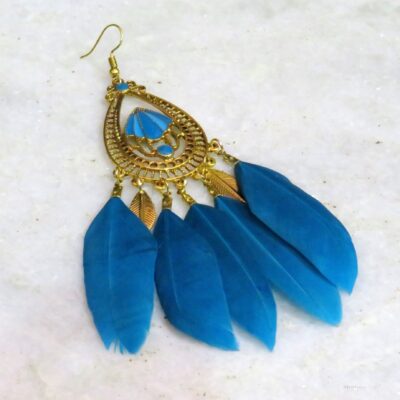 Bohemian Feather Earrings – Teal Blue