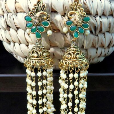 The Dangling Pearl Statement Jhumka Earrings – Emerald Green