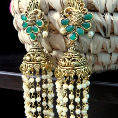 The Dangling Pearl Statement Jhumka Earrings – Emerald Green
