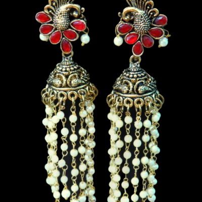 The Dangling Pearl Statement Jhumka Earrings – Ruby Red